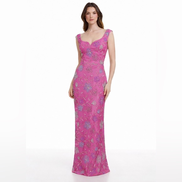 Dress The Population Pink Beaded Floral Maxi Gown ~New Sample XS